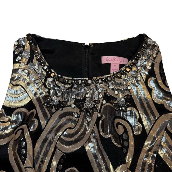 LILLY PULITZER Embellished Tropic Top Metallic Brocade Size 6 Rhinestones EUC - Picture 9 of 10